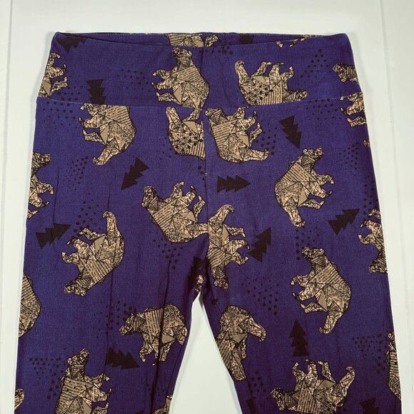 LuLaRoe Purple Gold Brown Bear Origami Black Trees Original Leggings One Size OS - Picture 2 of 6